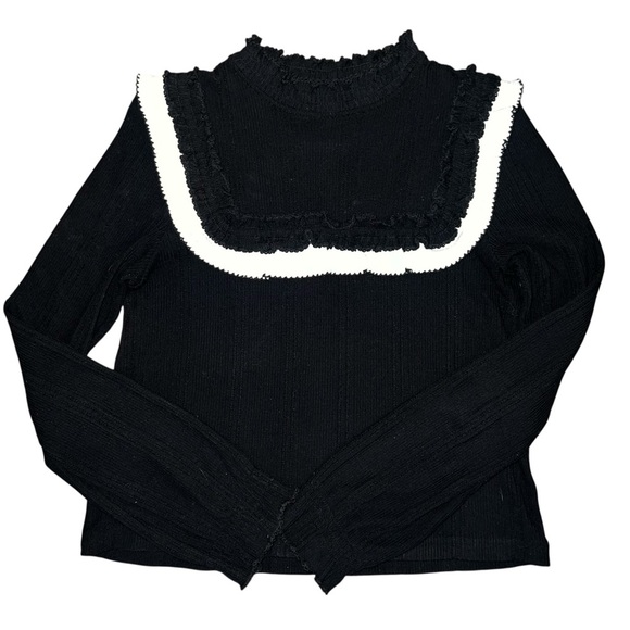 Sandro Black and White  ruffle trim shirt size 3 - Picture 1 of 9